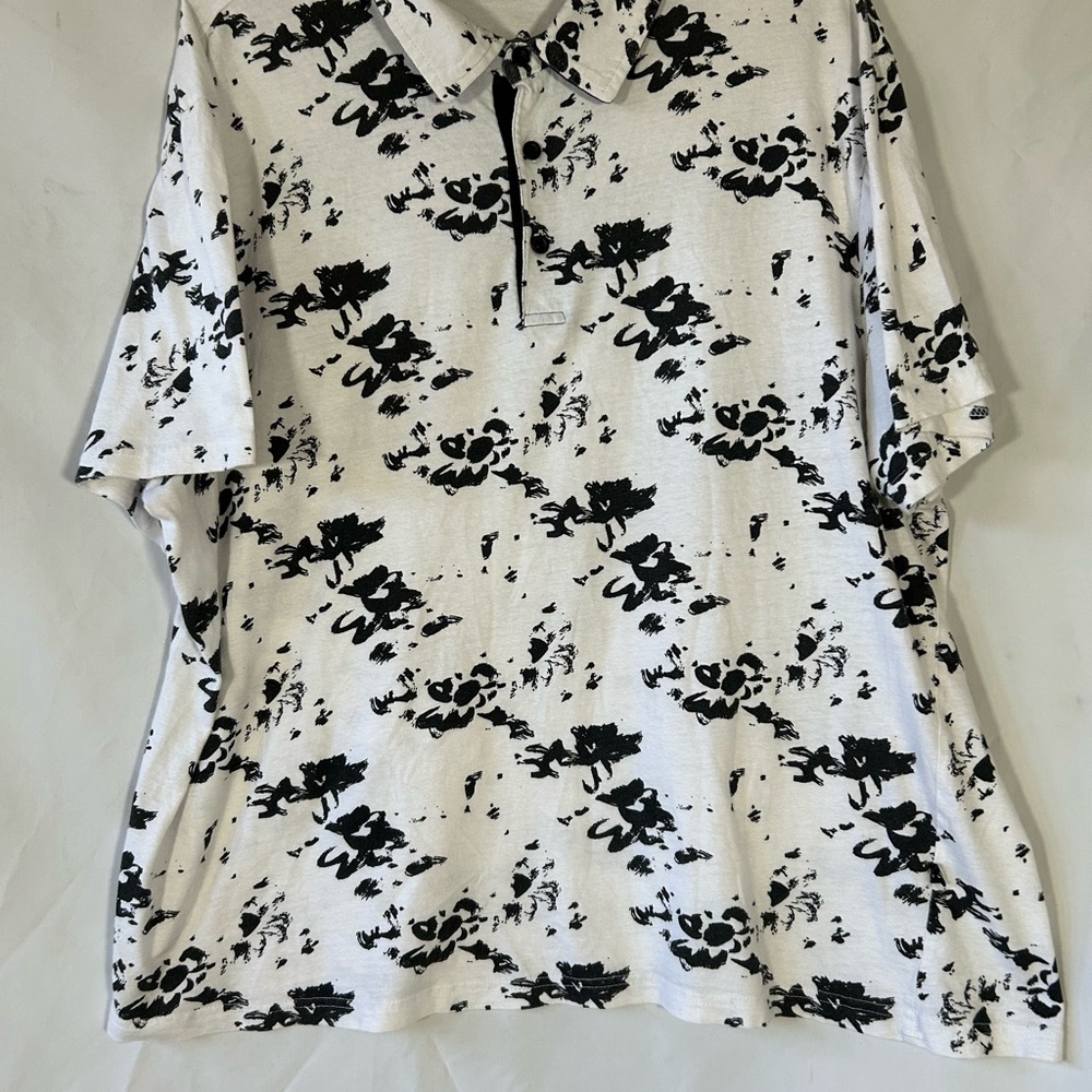 LEVEL TEN WHITE ABSTRACT BLACK INK SPLASH DESIGNER GOLF POLO SHIRT MENS XL